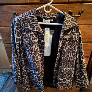 NWT Linea by Louis Dell'Olio Women's Leopard Print Utility Jacket - Size Large